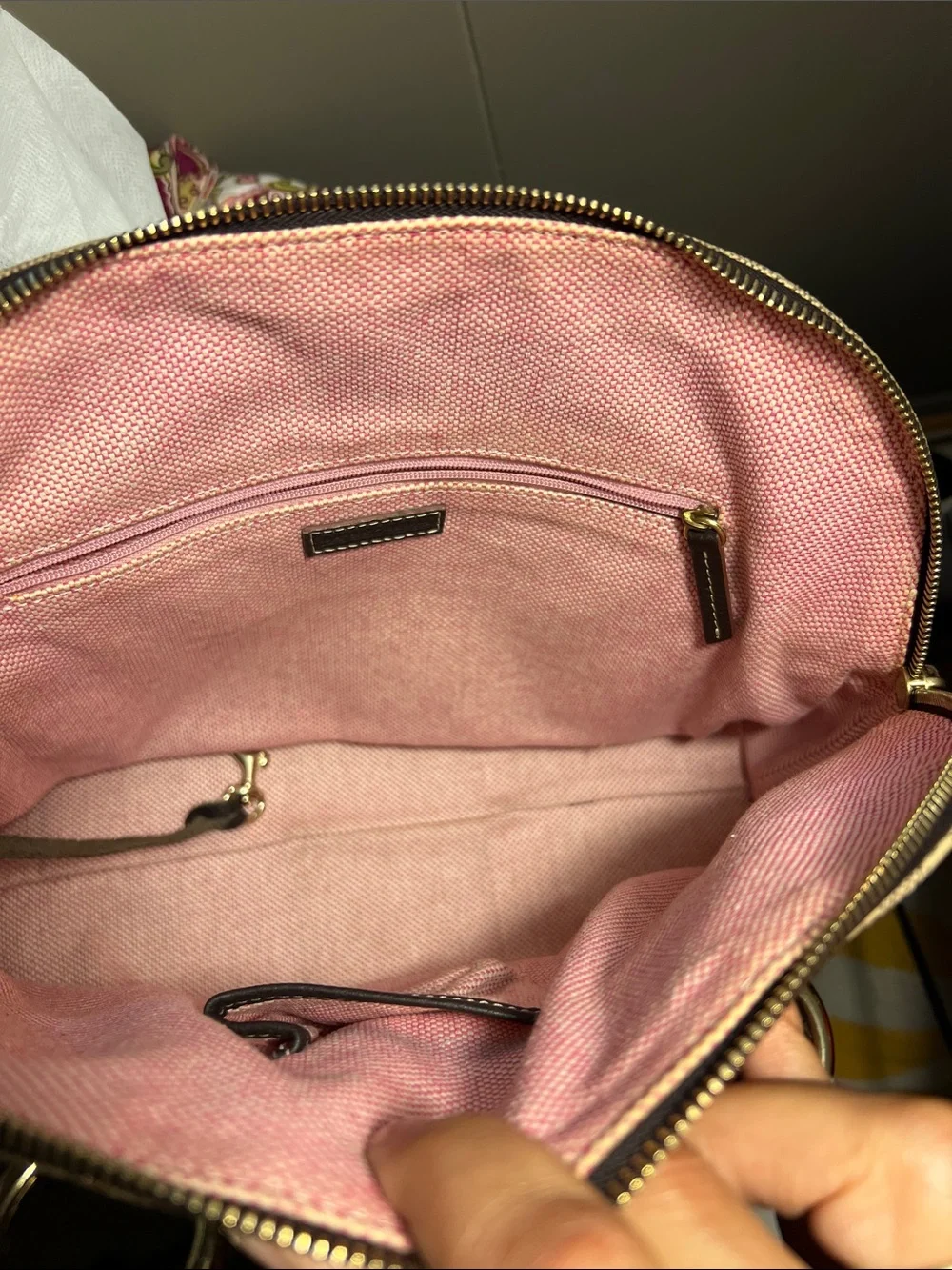 Dooney & Bourke Tan & Dark Brown Monogram Dome Satchel